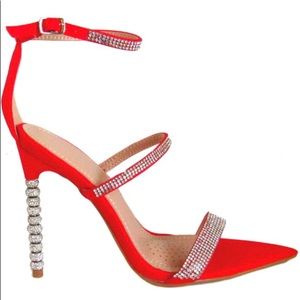 Red Bedazzled Pointed-Toe Sandals